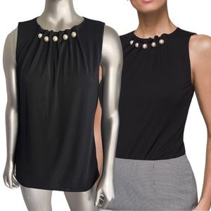 WHITE HOUSE BLACK MARKET Sleeveless Pear Neck Sleeveless Black Top